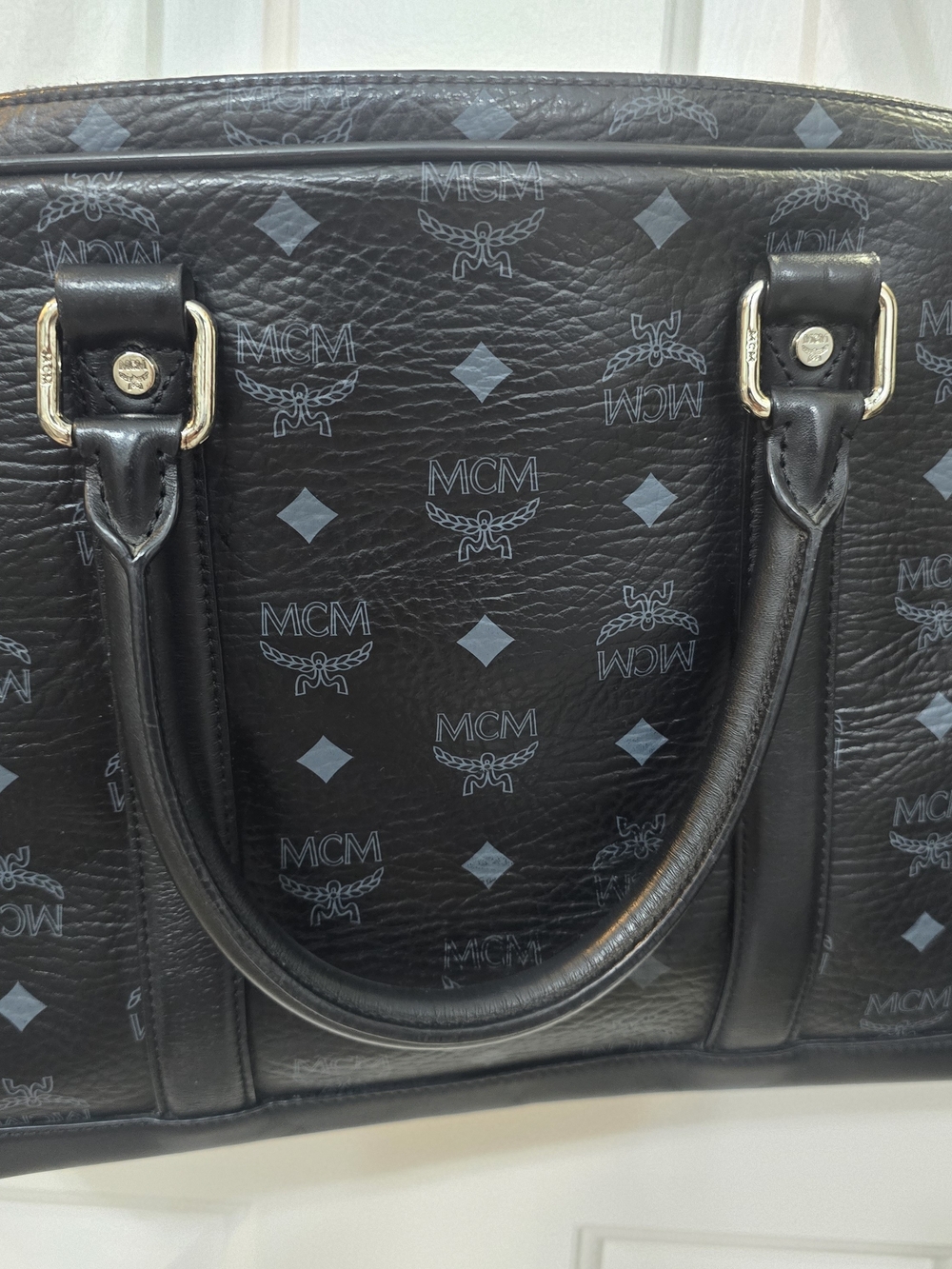 MCM Black Leather Visetos Satchel Bag - Picture 7 of 13